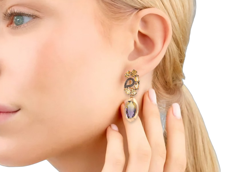Золотые серьги с аметрином и цитрином 2