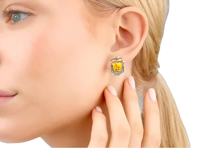 Золотые серьги с Янтарем 2
