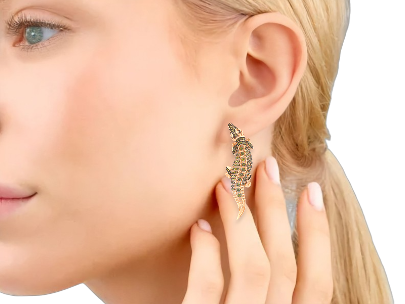 Золотые серьги в виде "Крокодила" 1