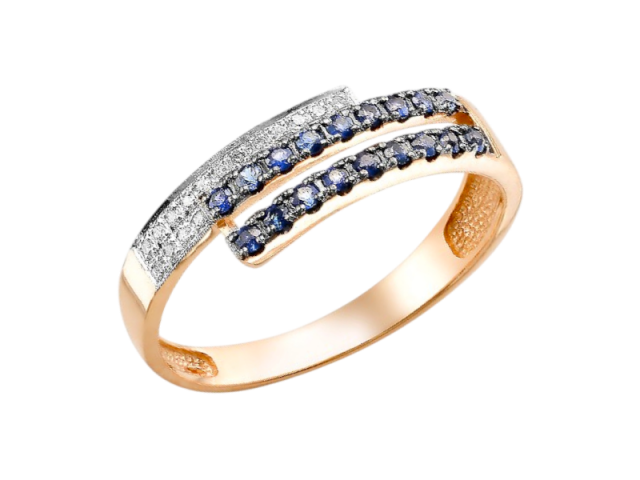 Золотое кольцо с сапфирами и бриллиантами 17р 0
