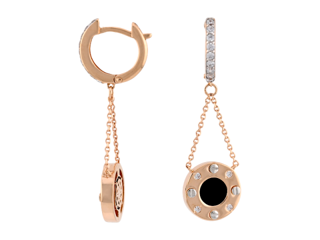 Золотые серьги с Ониксом и фианитами  0