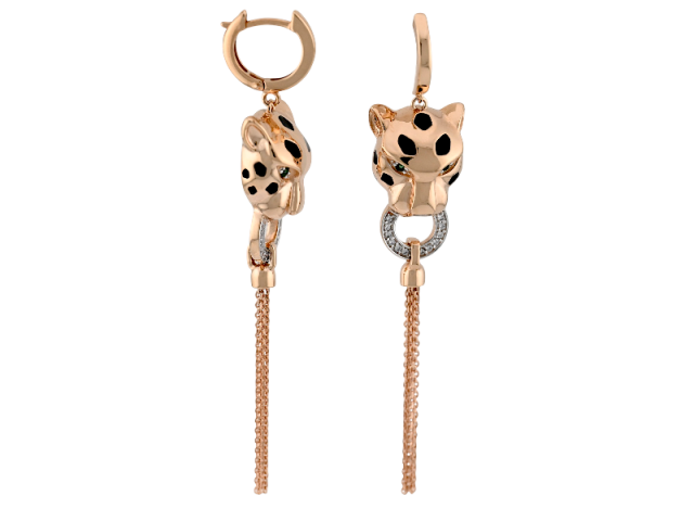 Золотые серьги "Пантера" с цепочками 0