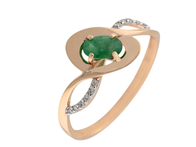 Золотое кольцо с изумрудом и бриллиантами 16.5р 0