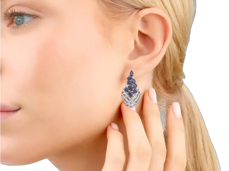 Серьги с сапфиром из белого золота УКРАШЕНИЯ НА ЗАКАЗ ЦЕНА ПО ЗАПРОСУ  1