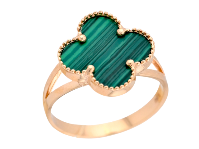 Золотое кольцо  в виде  клевера с малахитом 18р. 0