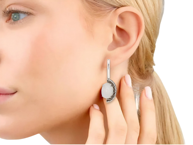 Серебряные серьги с лунным камнем 1