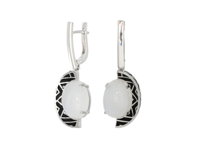 Серебряные серьги с лунным камнем 0