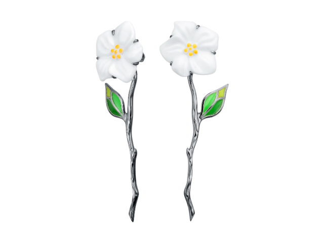 Серебряные серьги с фарфором и эмалью  0