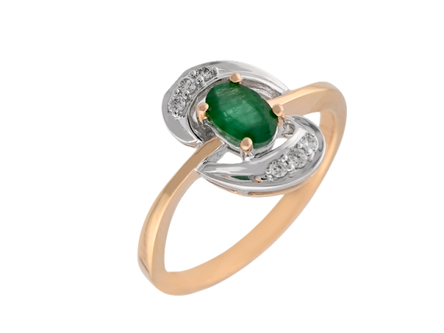 Золотое кольцо с изумрудом и бриллиантами 16.5р 0