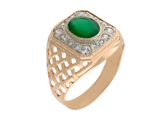 Золотая печатка с зеленым Агатом 21.5р 0