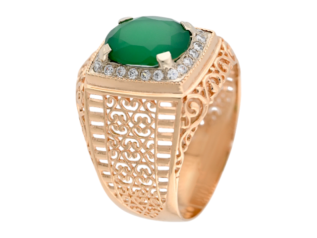 Золотая печатка с Зеленым Агатом 21.5р 0