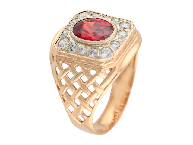 Золотая печатка с красным фианитом 21р 0