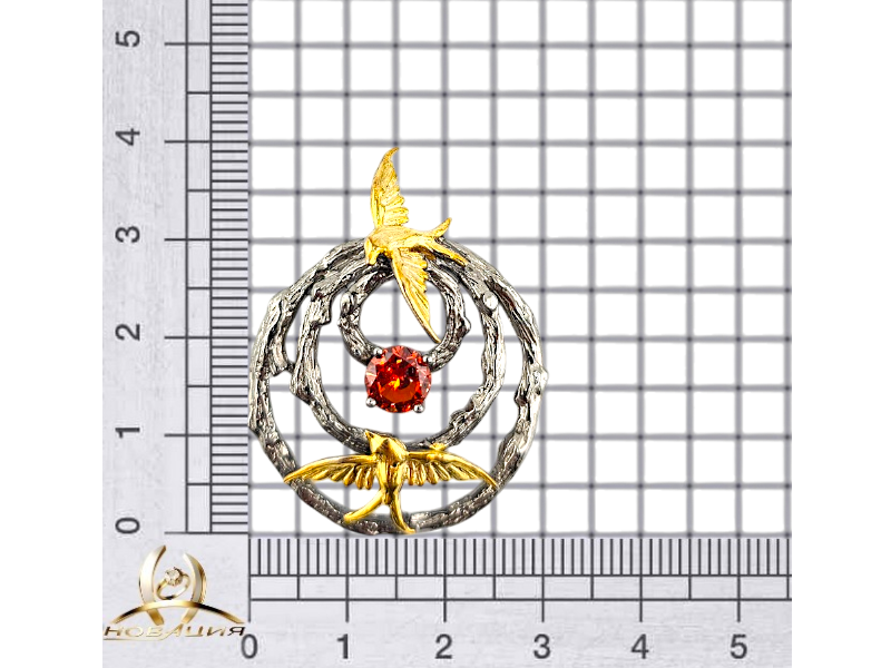 Серебряная подвеска с позолоченными птицами 2