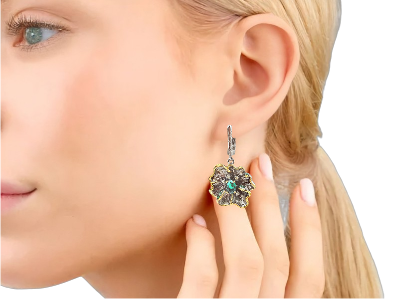 Серебряные серьги с зеленой Шпинелью 2