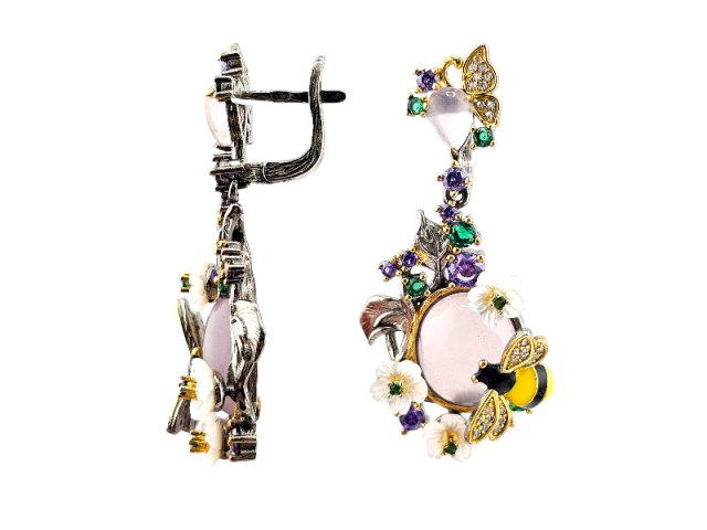 Серебряные серьги с розовым кварцем 0