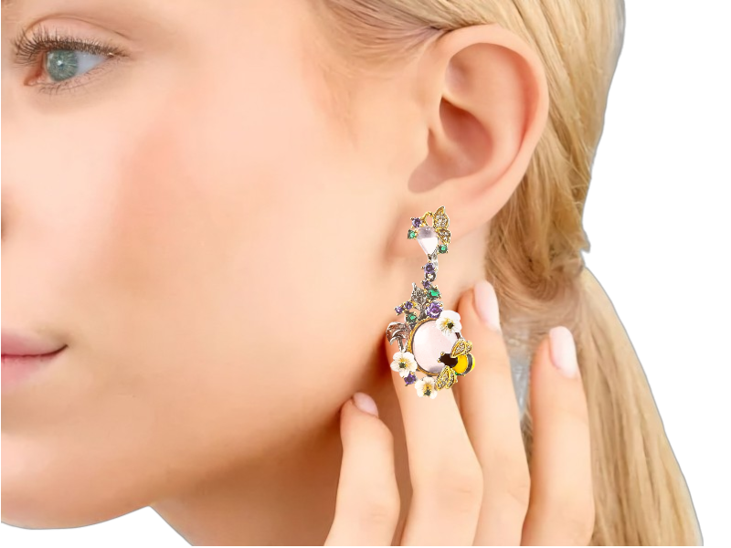 Серебряные серьги с розовым кварцем 2