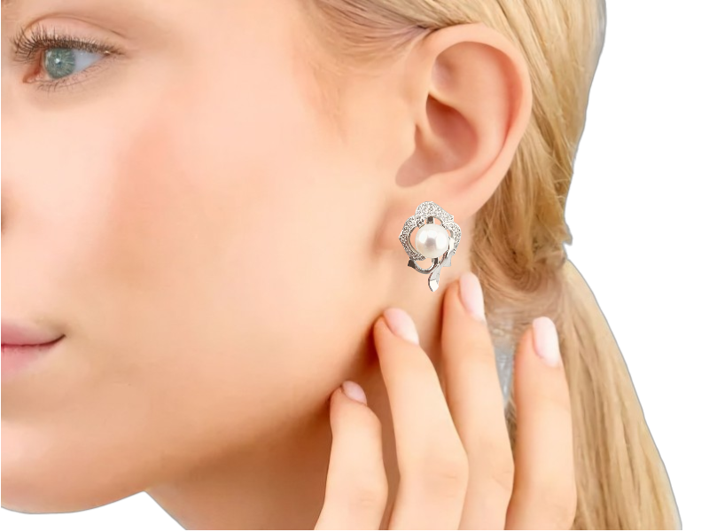 Серьги из белого золота с белой жемчужиной 2