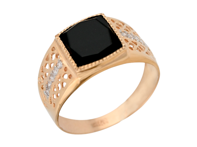 Золотая печатка с Черным фианитом 19.5р. 0