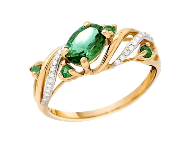 Золотое кольцо с изумрудами и бриллиантами  17р 0