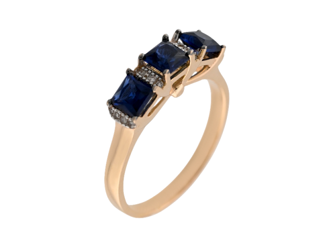 Золотое кольцо с сапфирами и бриллиантами 17р 0