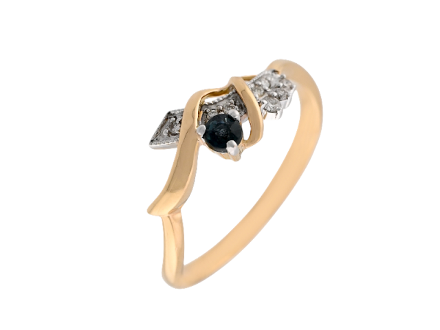 Золотое кольцо с сапфиром и бриллиантами 18р 0