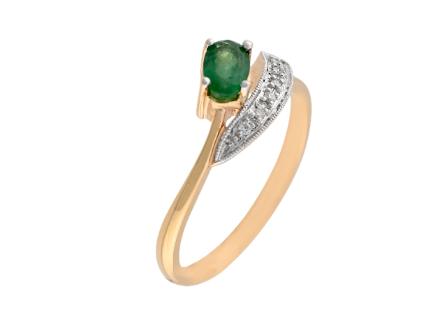 Золотое кольцо с изумрудом и бриллиантами 17.5р 0