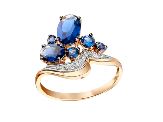 Золотое кольцо с Сапфирами и Бриллиантами 17.5р 0