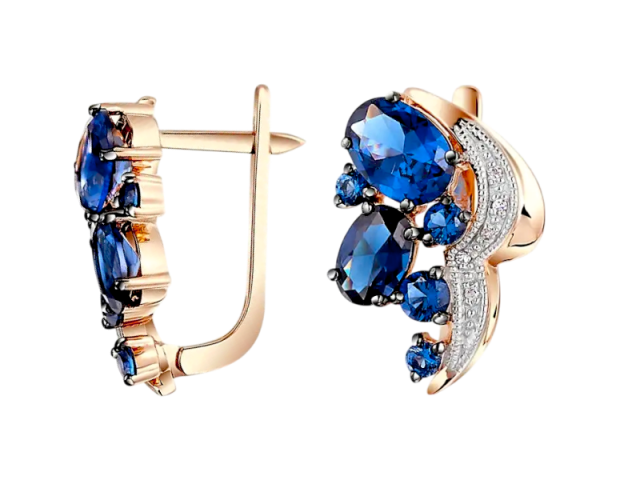 Золотые серьги с Сапфирами и Бриллиантами  0