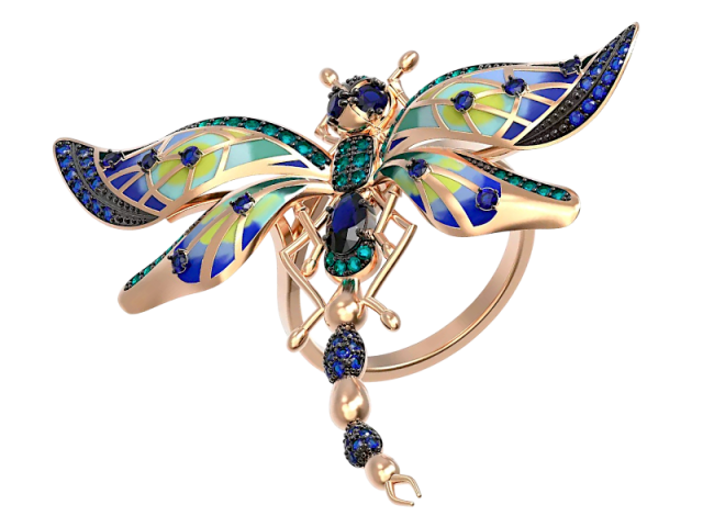 Золотое кольцо Стрекоза с сапфиром 17.5р. 0