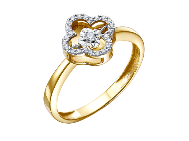 Золотое кольцо с танцующим бриллиантом 17.5р. 0